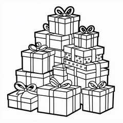 Obraz premium A large pile of beautifully wrapped gift boxes with bows presented in a festive and celebratory arrangement