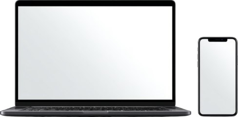 Laptop smartphone blank screen mockup minimal modern devices on transparency background
