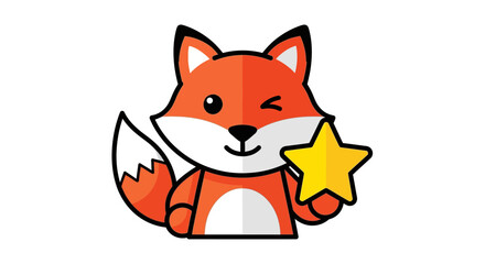Obraz premium Cute cartoon fox holding a golden star.