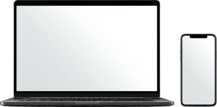 Laptop smartphone blank screen mockup minimal modern devices on transparency background