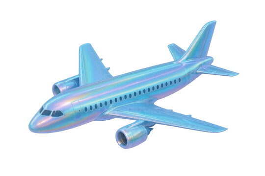 Iridescent 3d airplane flying, symbolizing futuristic travel, global connectivity, and modern transportation on transparent background - Powered by Adobe