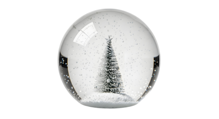 Christmas tree snow globe with sparkling snowflakes inside, a festive holiday decoration on a white background