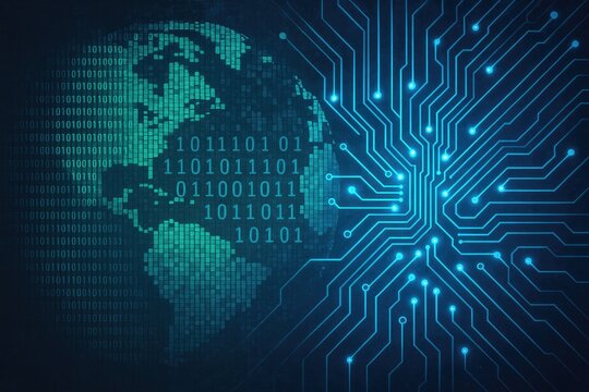Digital global network connections and binary code abstract background