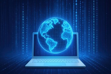 Global connectivity via laptop and digital data streams, internet, technology, network