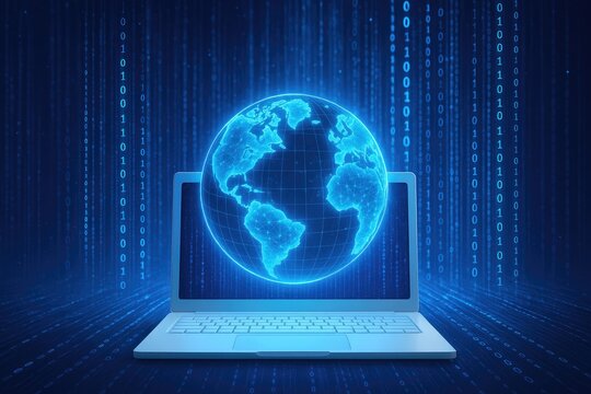 Global connectivity via laptop and digital data streams, internet, technology, network