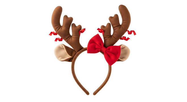 Festive reindeer antler headband with a red bow, perfect for holiday celebrations and Christmas parties