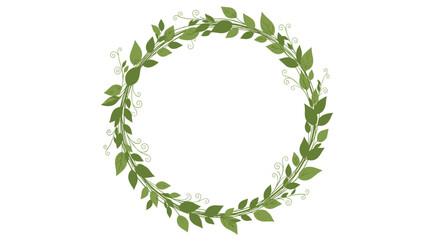 A beautifully illustrated green leafy wreath with delicate vines forms a circular natural frame on a clean white background.