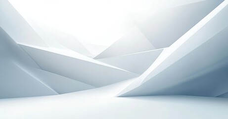 Minimalist abstract architectural space with clean white angular surfaces creating a bright and spacious futuristic environment