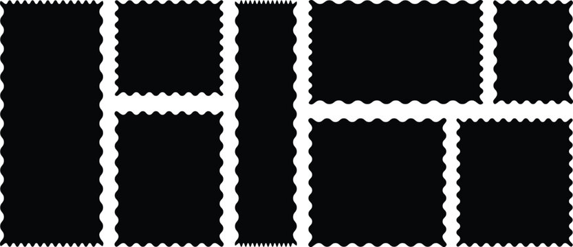 Set of black Zigzag shape set. Set of frames with zigzag edge, scallop edge shape. Black Fabric Swatch. Black zigzag lines on white black background create abstract graphic design.