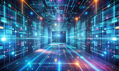 Obraz premium Virtual passageway in the imaginary space of the digital world