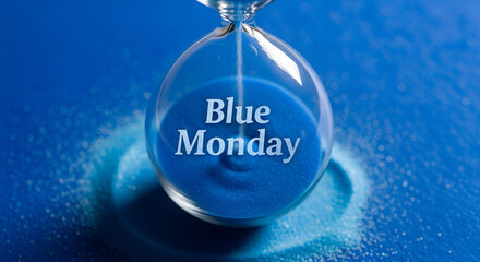Blue monday concept hourglass time running out depression sadness monday