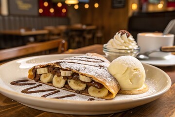 A delicious Nutella and banana calzone dessert with ice cream