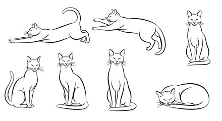 Elegant feline poses for pet lovers crafting adorable designs, showcasing charming cat expressions and graceful silhouettes in a versatile collection
