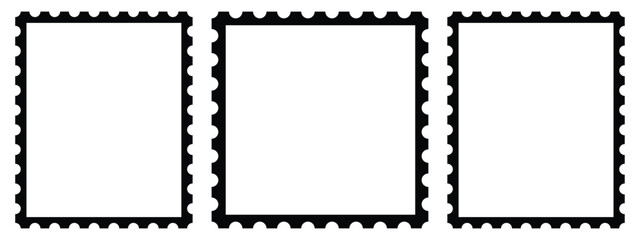 Empty postage stamp borders set. Post stamps collection. vector illustration.
