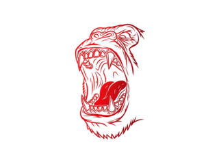 Red outline gorilla roaring — minimal aggressive animal art for tattoos, logos, and wild nature themes