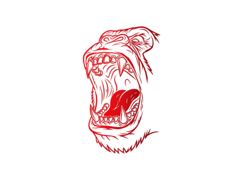 Red outline gorilla roaring — minimal aggressive animal art for tattoos, logos, and wild nature themes