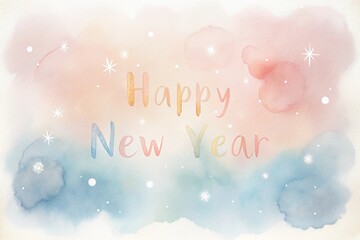 Beautiful Hand Drawn Watercolor Happy New Year Artwork