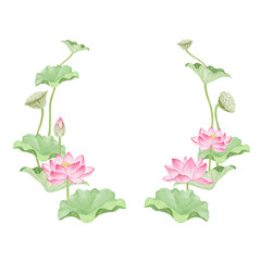 蓮 花 極楽浄土 アーユルヴェーダ　フレーム　水彩 イラスト