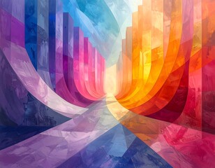 Abstract perspective of vibrant colors creating an architectural pathway