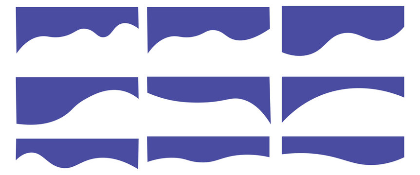 A collection of separator shape templates. Modern separator headers for websites and apps. Curved lines, a collection of abstract designs for the top and bottom of a website.