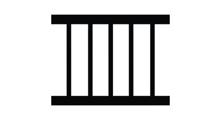 Simple black silhouette of prison bars representing confinement and restriction against a white background