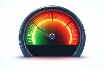 Round gauge meter with needle pointing to lower green zone against red and orange colored sections indicating low levels on a white background