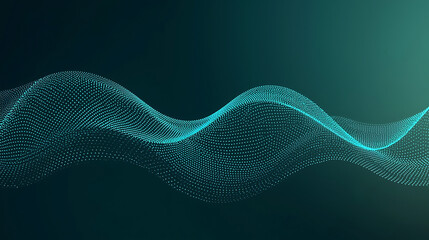 Modern Digital Background with Wavy Lines of Light Blue Dots on Green Surface