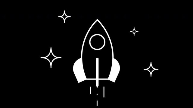 rocket linear icon 4K animation on black background