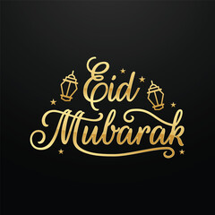 Happy Eid Mubarak Handwritten Design Colorful Vector Template Illustration