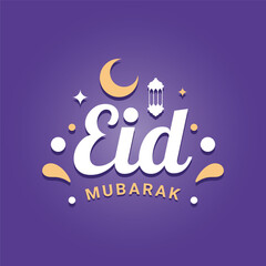 Happy Eid Mubarak Handwritten Design Colorful Vector Template Illustration