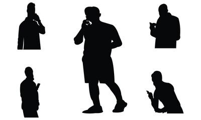 Man Silhouette Using Mobile Phone Vector Illustration Collection