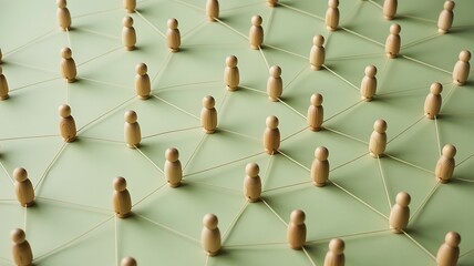 Abstract representation of interconnected wooden figures illustrating social networking and community links