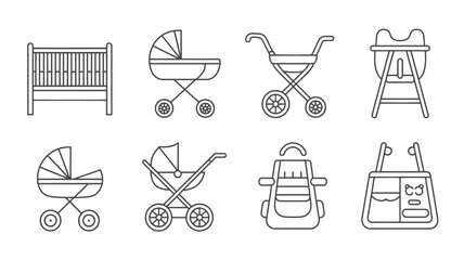 Adorable baby essentials line art set for nursery decor and parenting guides, evoking a sense of calm and care for new families