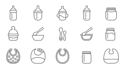 Essential baby feeding supplies in stylish outline icons celebrate new beginnings and the joys of parenthood for modern baby care brands