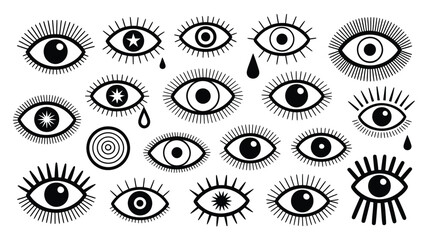 Whimsical eye icons pattern for spiritual designs, modern occult graphics, and trendy fashion prints, perfect for mystical branding and unique artistic projects