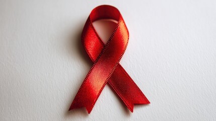 Red Ribbon Symbol for HIV Awareness and Support on a Light Background with a Soft Shadow Effect