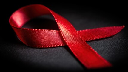 Elegant Red Ribbon Symbolizing Awareness and Support for Health Causes Against Serious Illnesses and Social Issues