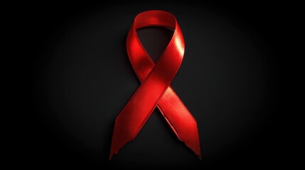 Red Awareness Ribbon Symbol for Health Campaigns and Support Against Diseases Such as HIV and AIDS with Black Background