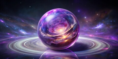 Cosmic Egg A Celestial Orb Encapsulating a Spiral Galaxy Within a Planetary Ring System