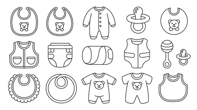 Adorable baby essentials for a newborn's layette in a cute minimalist design, perfect for baby shower invitations and announcements, a sweet and tender theme