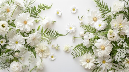 Elegant White Floral Arrangement with Greenery on White Background