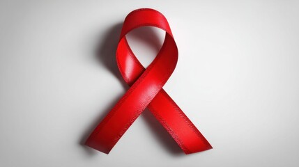 Symbolic representation of hope and awareness depicted by a vivid red ribbon on a clean, neutral background