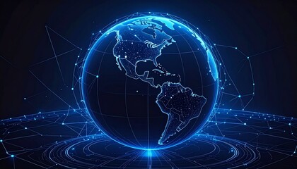 Digital representation of Earth connected by glowing lines in a futuristic network design at night