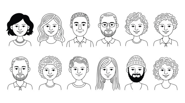 Diverse group of people illustrations perfect for modern website profiles and social media avatars or presenting character design and expression concepts