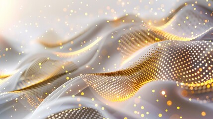 Abstract futuristic background with flowing golden particle waves