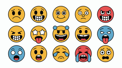 Fototapeta premium Expressive emojis reflecting diverse emotions, ideal for social media marketing and digital communication campaigns, bringing fun and relatable expressions