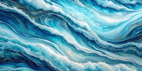 Abstract Swirling Ocean Waves A Serene and Textured Blue and White Design Featuring Subtle Gold Accents