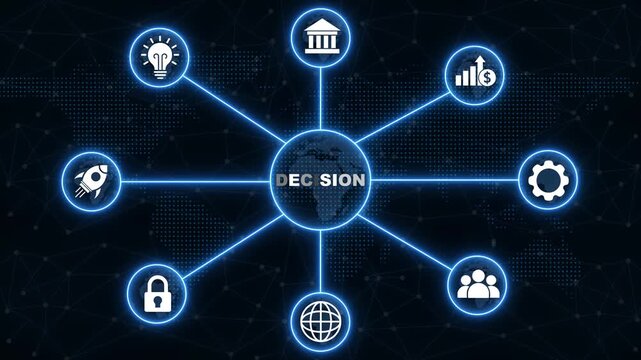 Global Decision Making Network with Icons for Ideas Finance Security and Teamwork