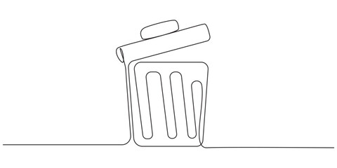 Continuous Line Trash Can Delete Icon,Minimalist Continuous Line Drawing of a Trash Can Icon,Trash bin continuous single line art vector illustration,
