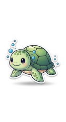 Fototapeta premium A cartoonstyle sea turtle with a patterned shell surrounded by bubbles
